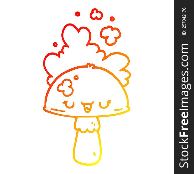 Warm Gradient Line Drawing Cartoon Mushroom With Spoor Cloud