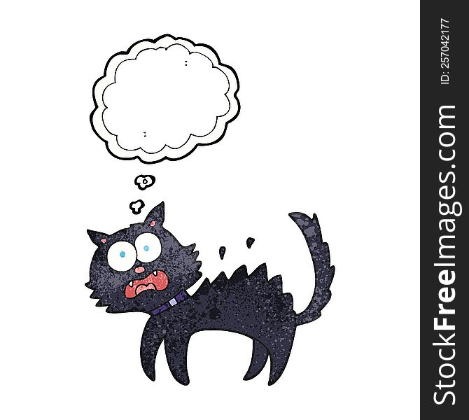 freehand drawn thought bubble textured cartoon scared black cat