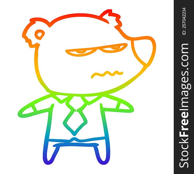 rainbow gradient line drawing of a cartoon angry boss bear