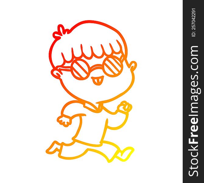 Warm Gradient Line Drawing Cartoon Boy Wearing Spectacles