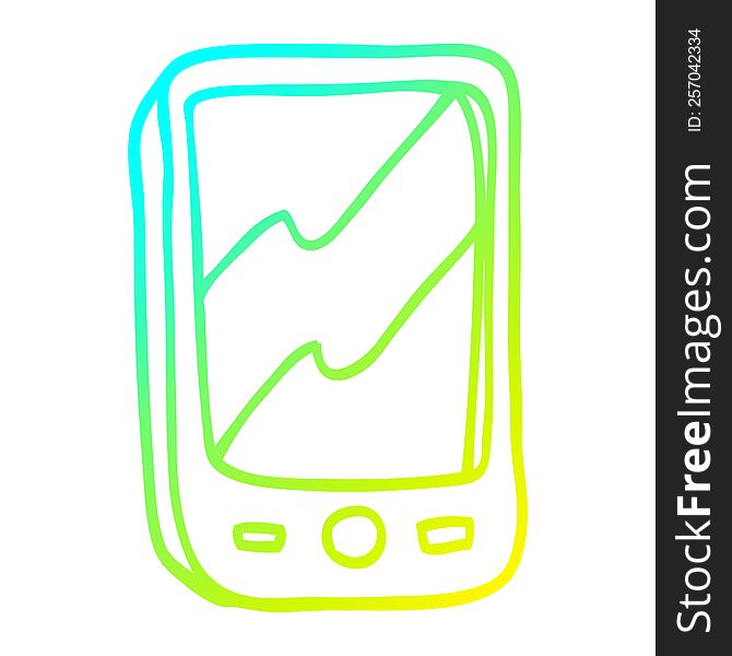 cold gradient line drawing of a cartoon red mobile phone
