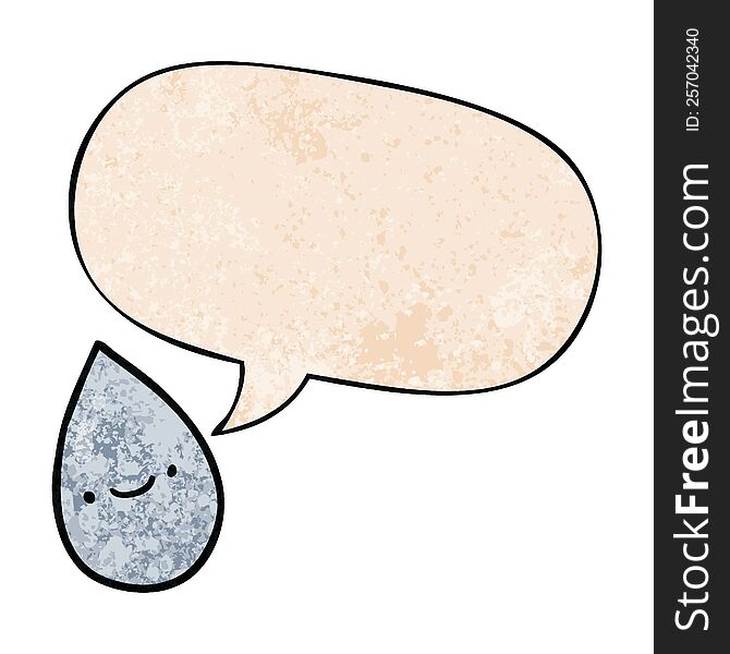 cartoon raindrop and speech bubble in retro texture style