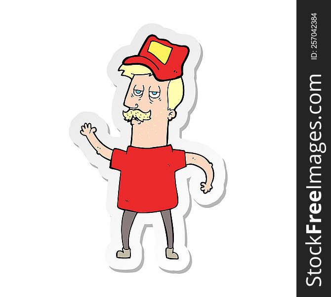 Sticker Of A Cartoon Bored Mechanic