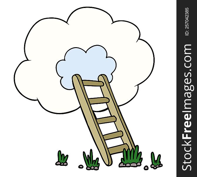 cartoon ladder into cloud. cartoon ladder into cloud