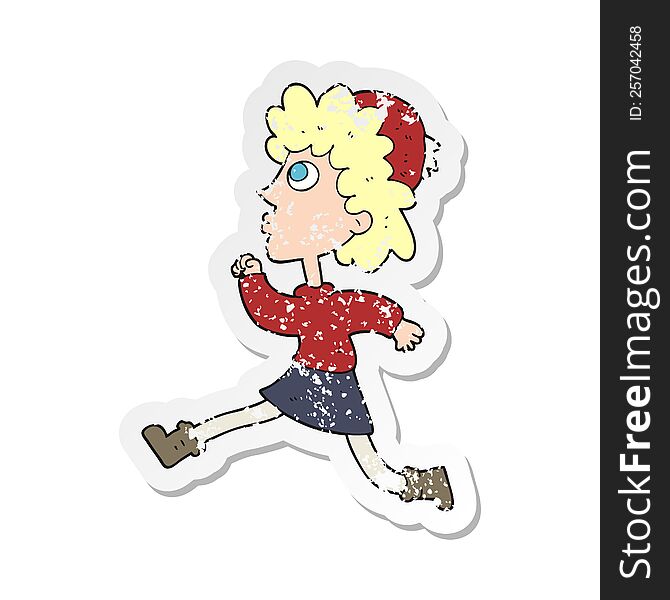 retro distressed sticker of a cartoon running woman