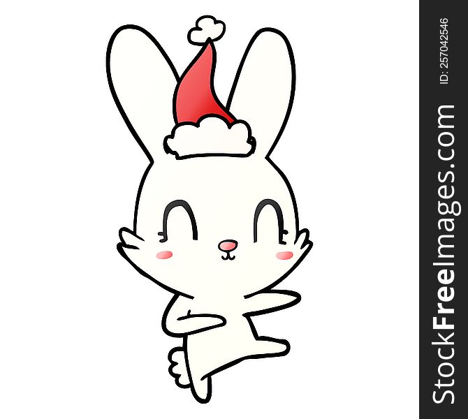 cute hand drawn gradient cartoon of a rabbit dancing wearing santa hat. cute hand drawn gradient cartoon of a rabbit dancing wearing santa hat