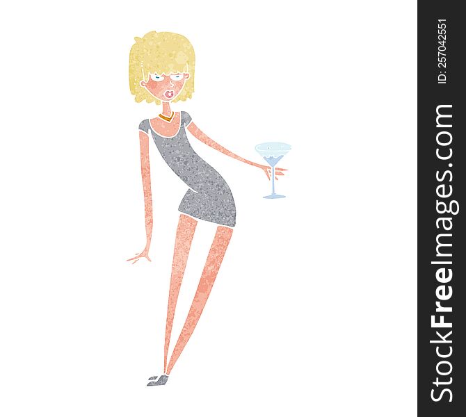 cartoon woman with cocktail