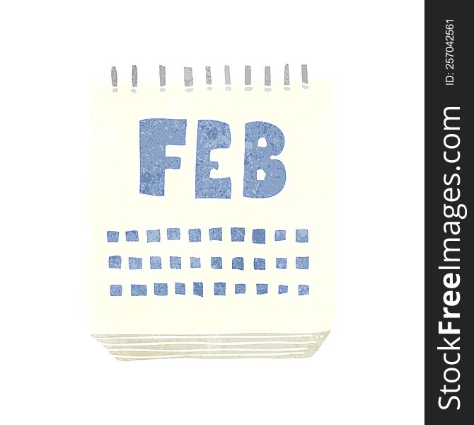 freehand retro cartoon calendar showing month of february