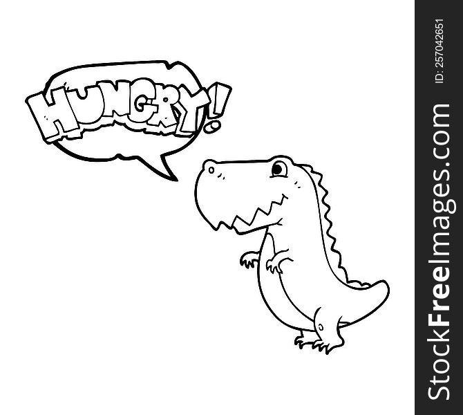 freehand drawn speech bubble cartoon hungry dinosaur