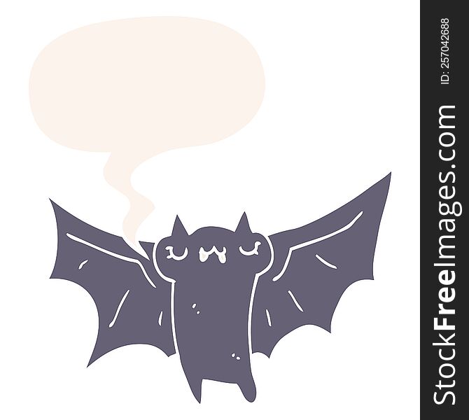 cute cartoon halloween bat with speech bubble in retro style