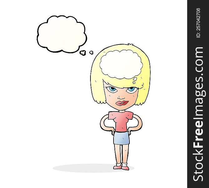 cartoon woman thinking with thought bubble
