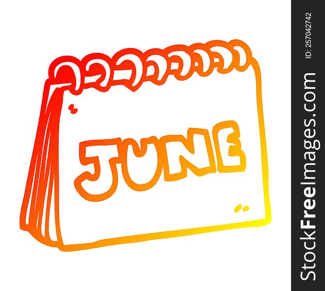 Warm Gradient Line Drawing Cartoon Calendar Showing Month Of June