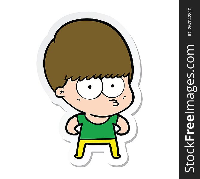 Sticker Of A Curious Cartoon Boy