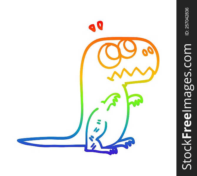 Rainbow Gradient Line Drawing Cartoon Roaring T Rex