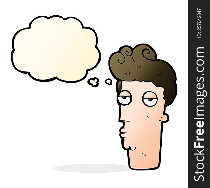 Cartoon Bored Man S Face With Thought Bubble