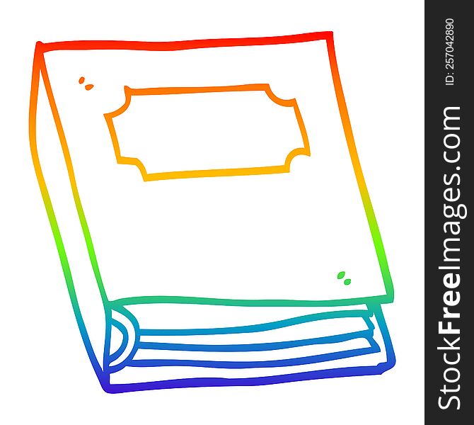 rainbow gradient line drawing of a cartoon purple book