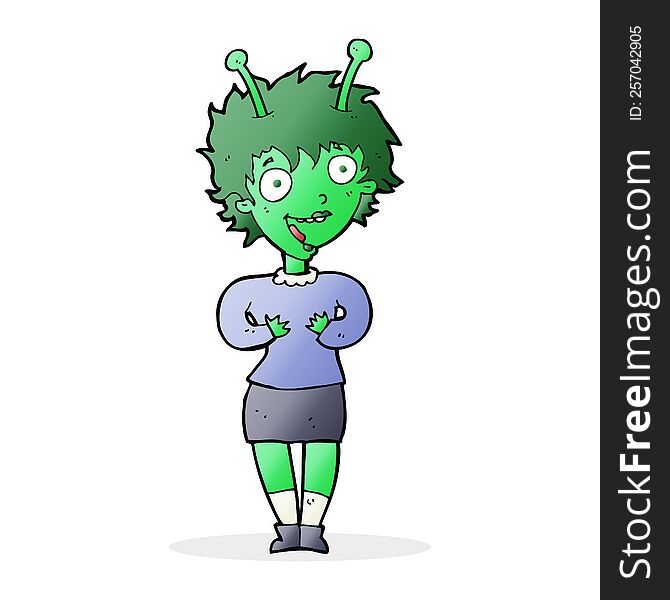 cartoon happy alien woman. cartoon happy alien woman