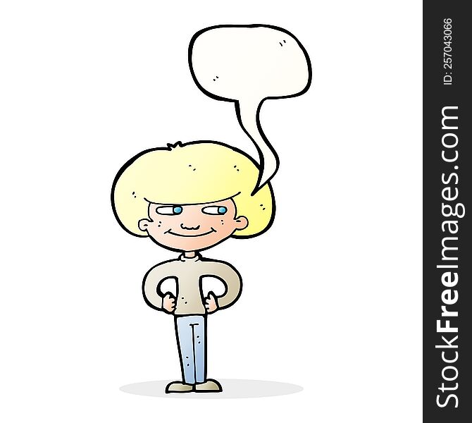 Cartoon Boy With Hands On Hips With Speech Bubble