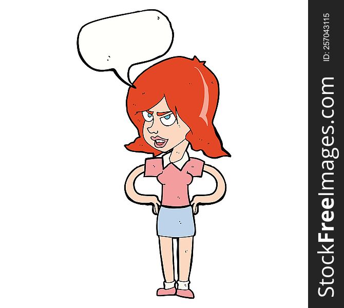 Cartoon Annoyed Woman With Hands On Hips With Speech Bubble