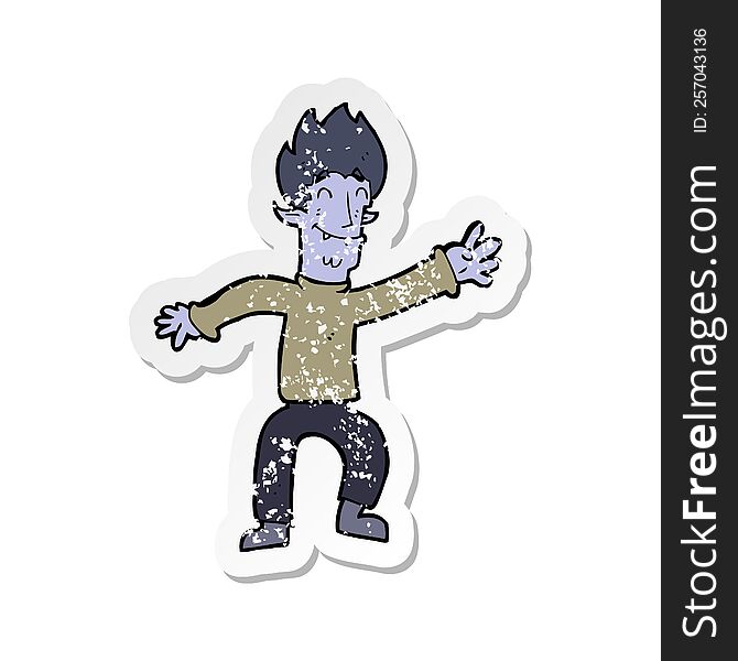 Retro Distressed Sticker Of A Cartoon Happy Vampire Man