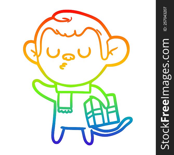 Rainbow Gradient Line Drawing Cartoon Calm Monkey