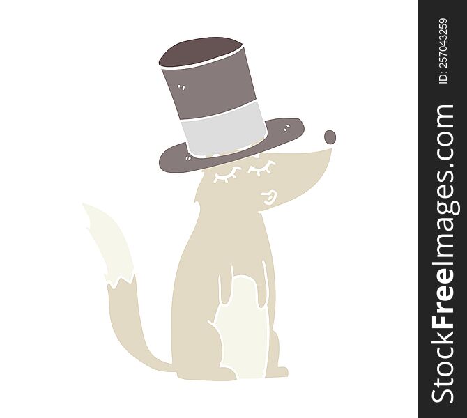 Flat Color Style Cartoon Wolf Whistling Wearing Top Hat