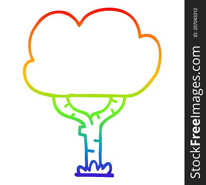 rainbow gradient line drawing of a cartoon tree