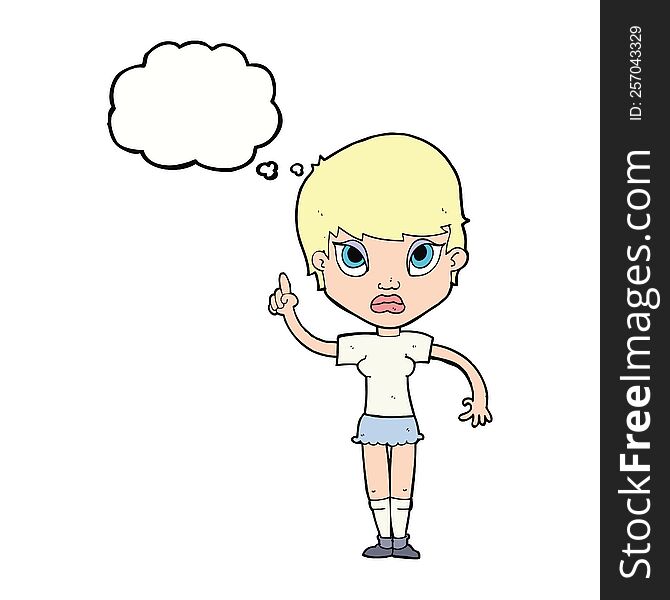 Cartoon Girl With Idea With Thought Bubble