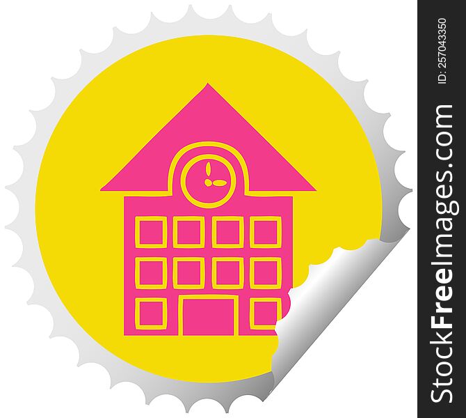 circular peeling sticker cartoon of a town house