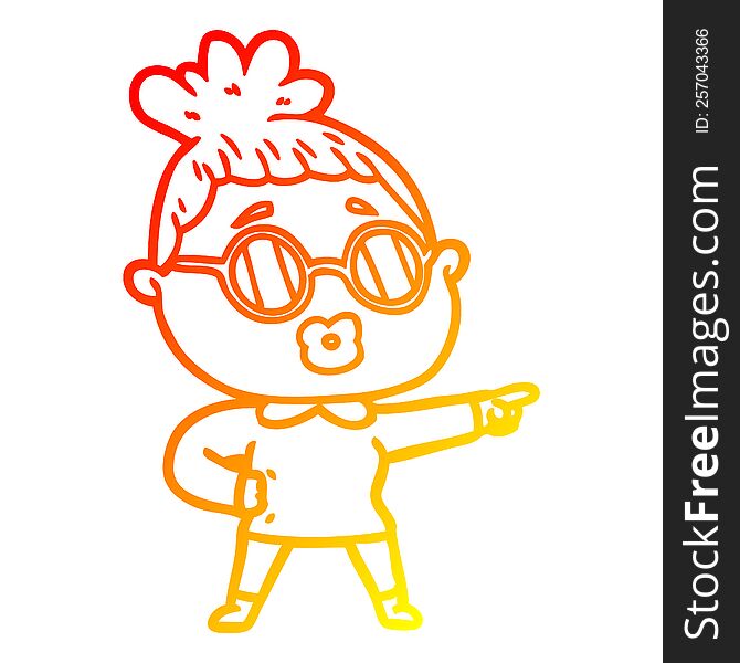 Warm Gradient Line Drawing Cartoon Pointing Woman Wearing Spectacles