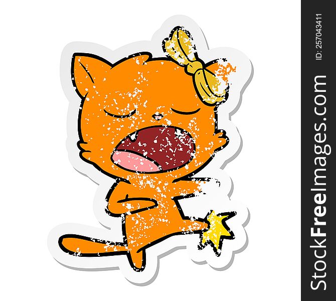 distressed sticker of a cartoon kicking cat