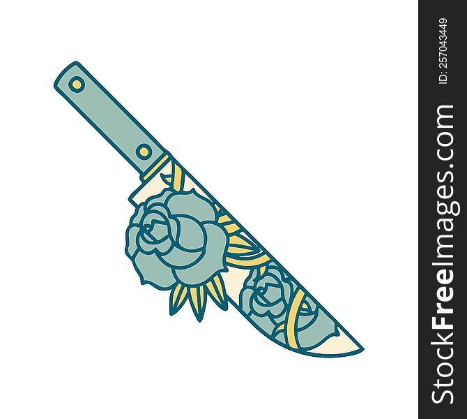 Tattoo Style Icon Of A Dagger And Flowers
