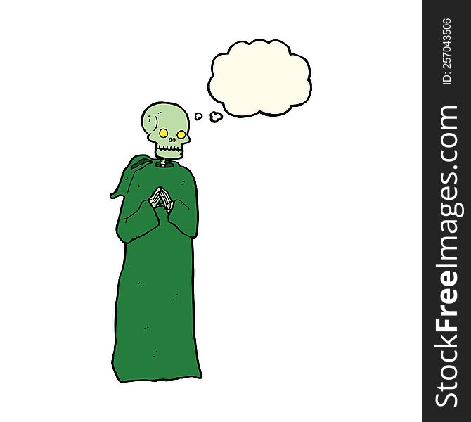 Cartoon Skeleton In Black Robe With Thought Bubble