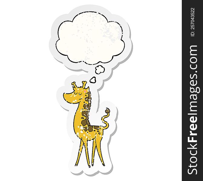 cartoon giraffe with thought bubble as a distressed worn sticker