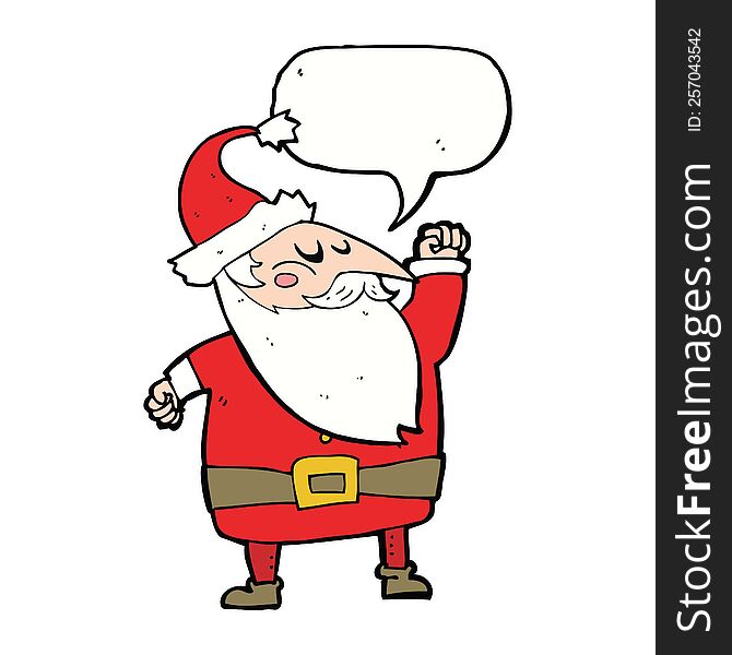 Cartoon Santa Claus Punching Air With Speech Bubble