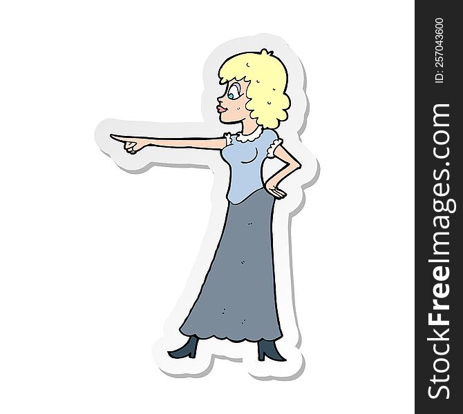 sticker of a cartoon woman pointing finger