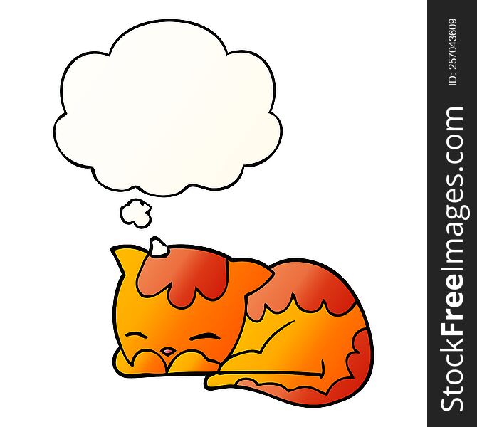 Cartoon Cat Sleeping And Thought Bubble In Smooth Gradient Style