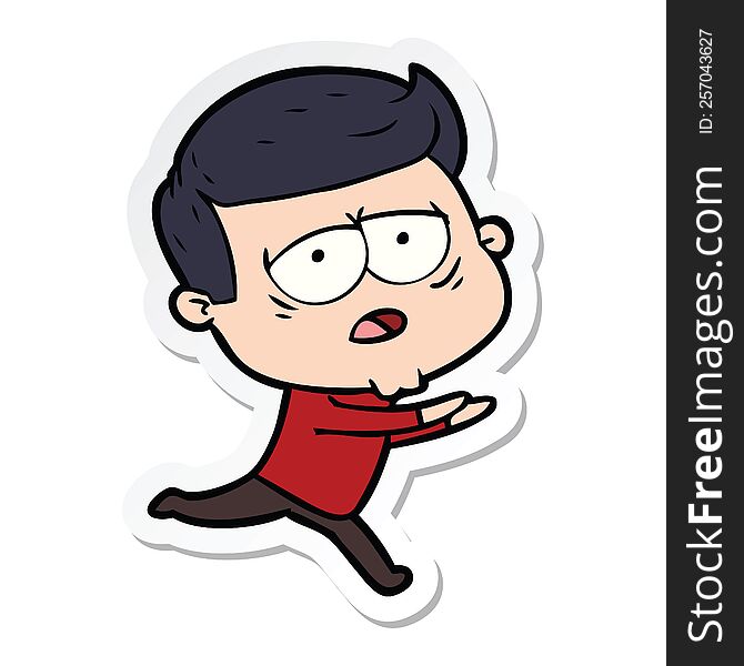 Sticker Of A Cartoon Tired Man