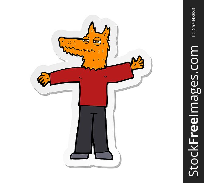 Sticker Of A Cartoon Happy Fox Man