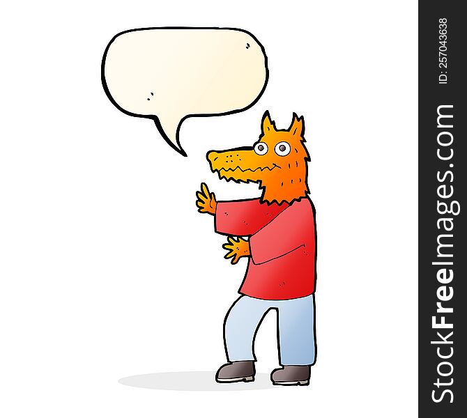 cartoon funny fox man with speech bubble