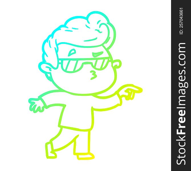 cold gradient line drawing of a cartoon cool guy