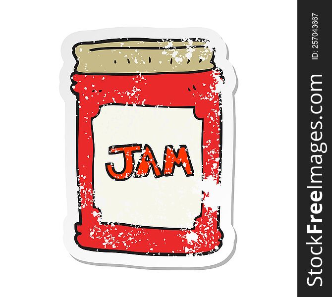 Retro Distressed Sticker Of A Cartoon Jam Jar