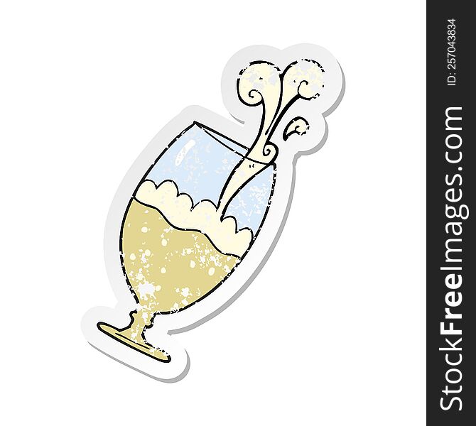 retro distressed sticker of a cartoon beer in glass