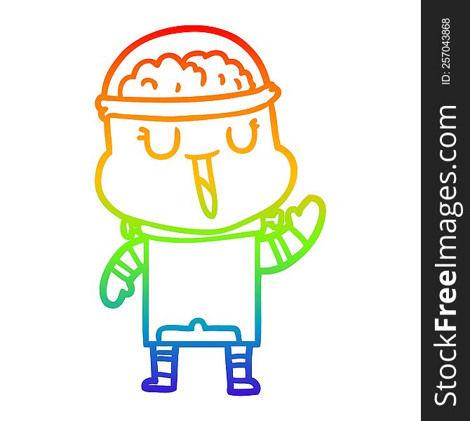 Rainbow Gradient Line Drawing Happy Cartoon Robot Waving