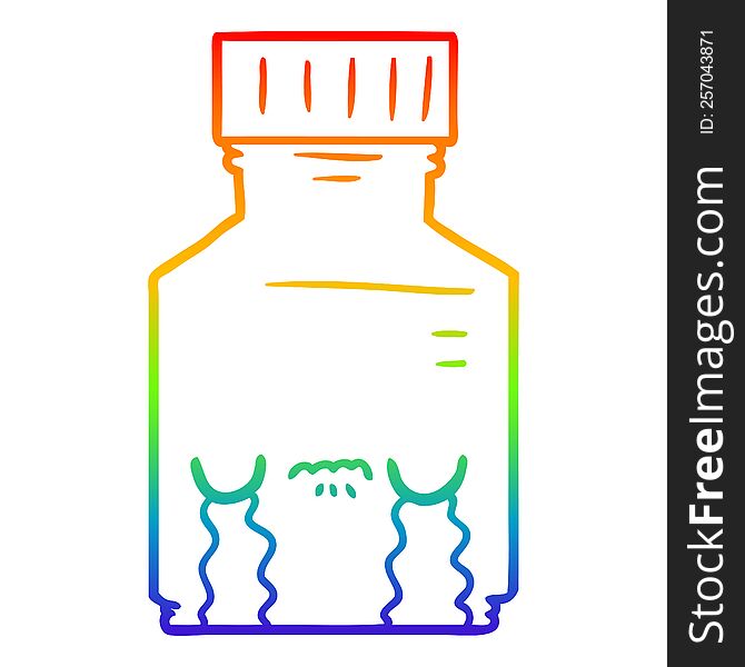 rainbow gradient line drawing of a cartoon pill jar
