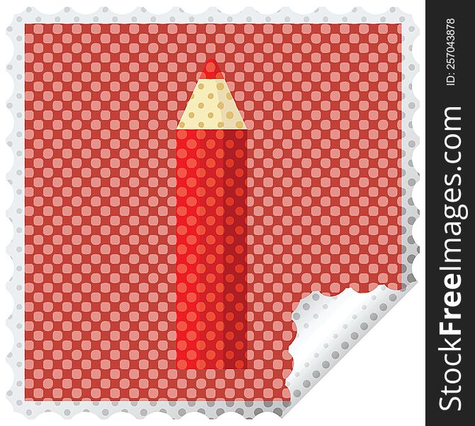 red coloring pencil graphic vector illustration square sticker stamp