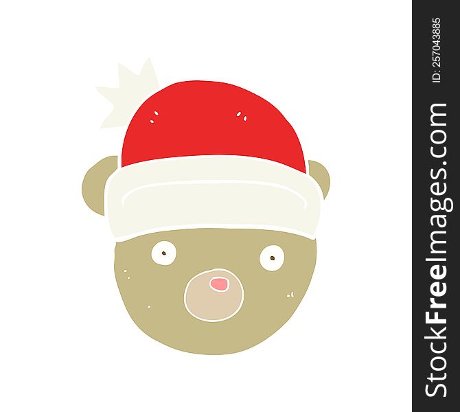 Flat Color Illustration Of A Cartoon Teddy Bear Wearing Christmas Hat