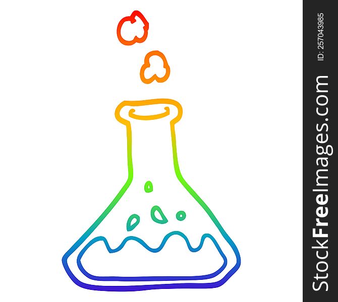 rainbow gradient line drawing of a cartoon science experiment