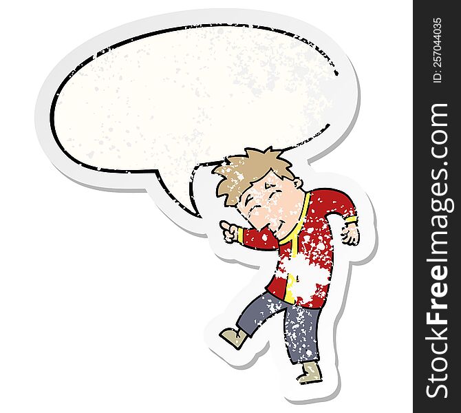 Cartoon Dancing Man And Speech Bubble Distressed Sticker
