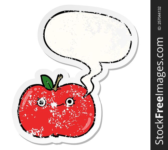 Cute Cartoon Apple And Speech Bubble Distressed Sticker